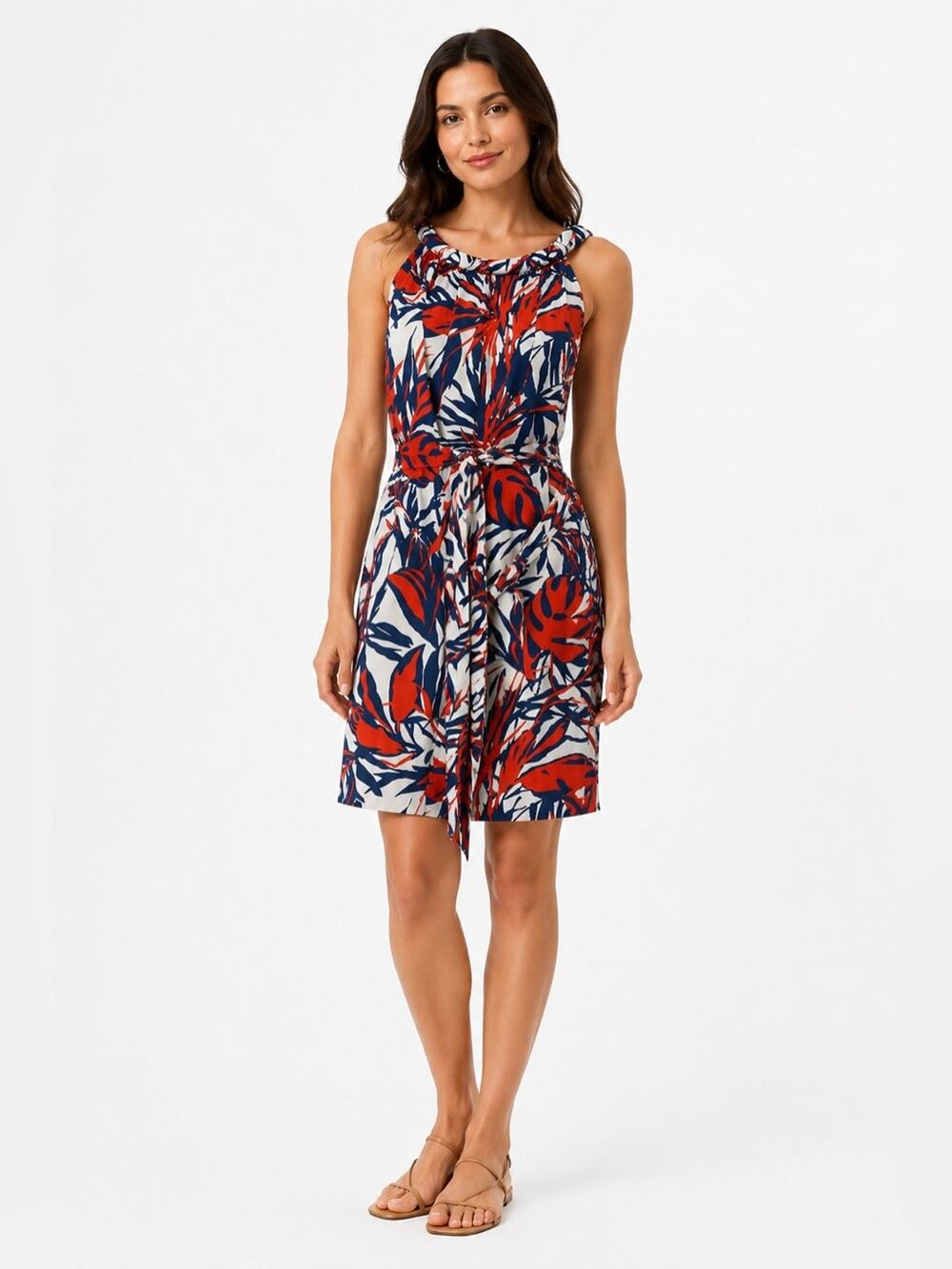 Hilo Hattie Silk Sleeveless Tropical Resortwear Midi Dress Red & Blue Sz Medium